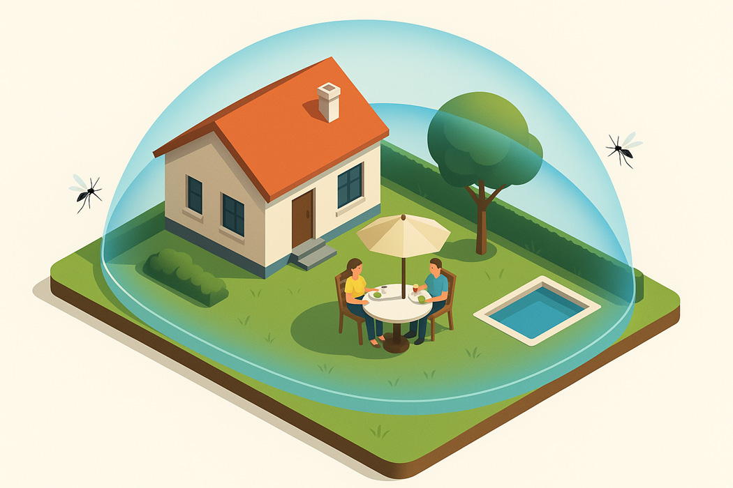 L'impianto MistAway crea una barriera intorno al tuo giardino impedendo alle zanzare di proliferare